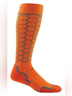 Darn Tough 1862 Merino Wool Knee High Ski Snowboard Socks, orange/blue honeycomb